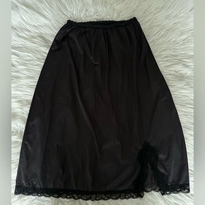 Vintage Samye  Black Nylon Long Half Slip with Lace & a Back Slit Size S USA